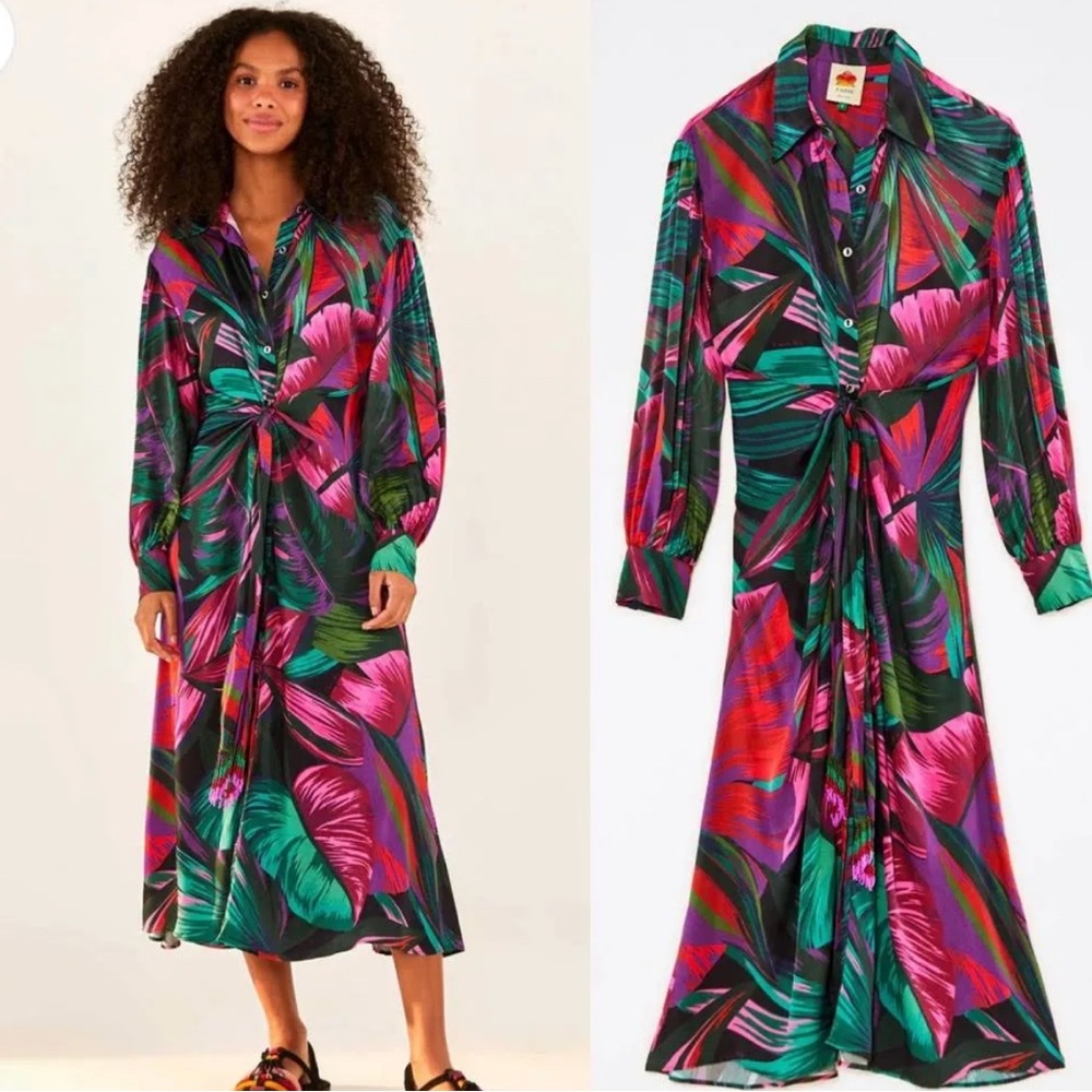 Farm Rio Midnight Leaves Lenzing Ecovero Viscose Midi Dress
